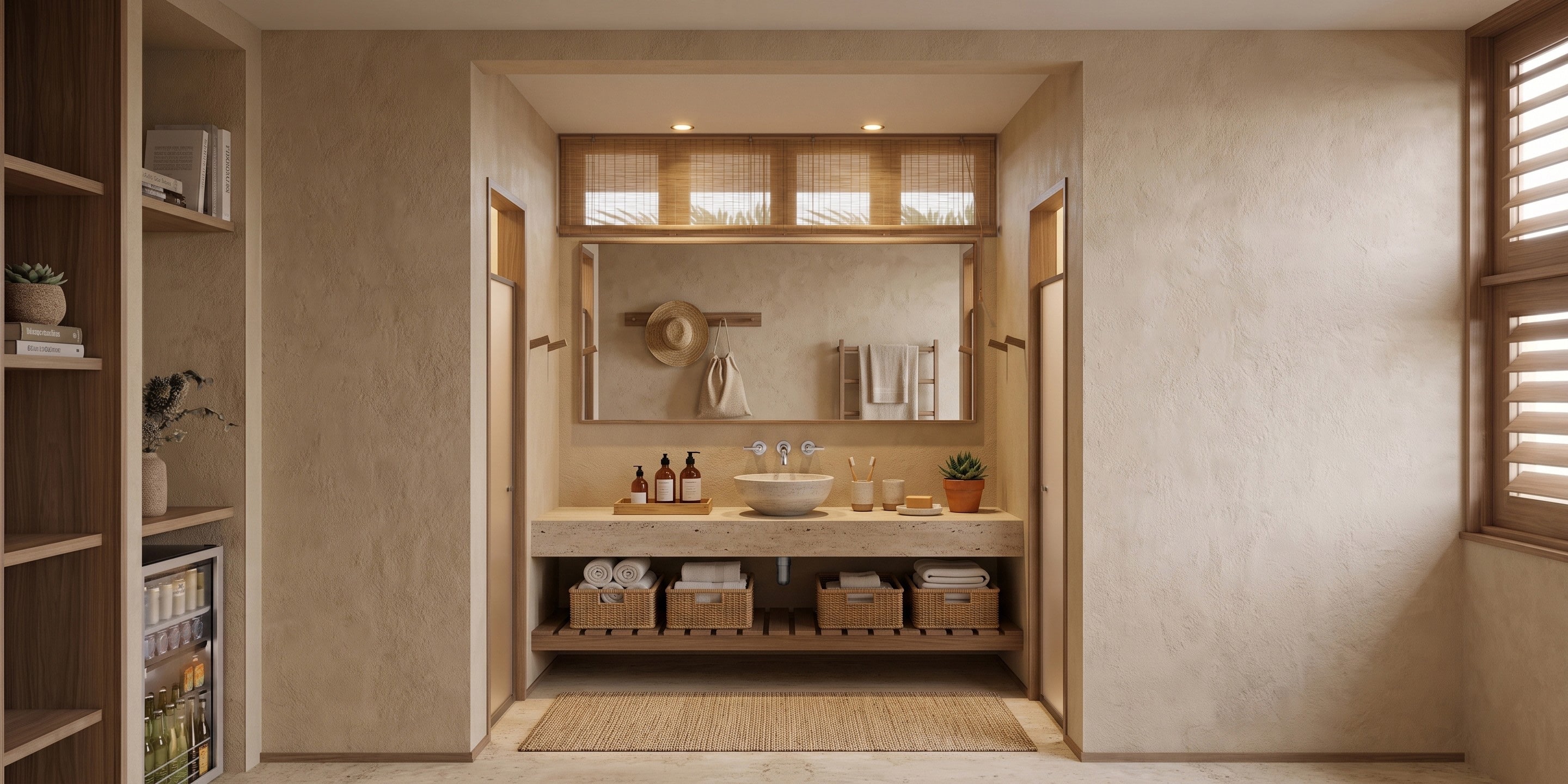 Salle de bain en pierre et osier