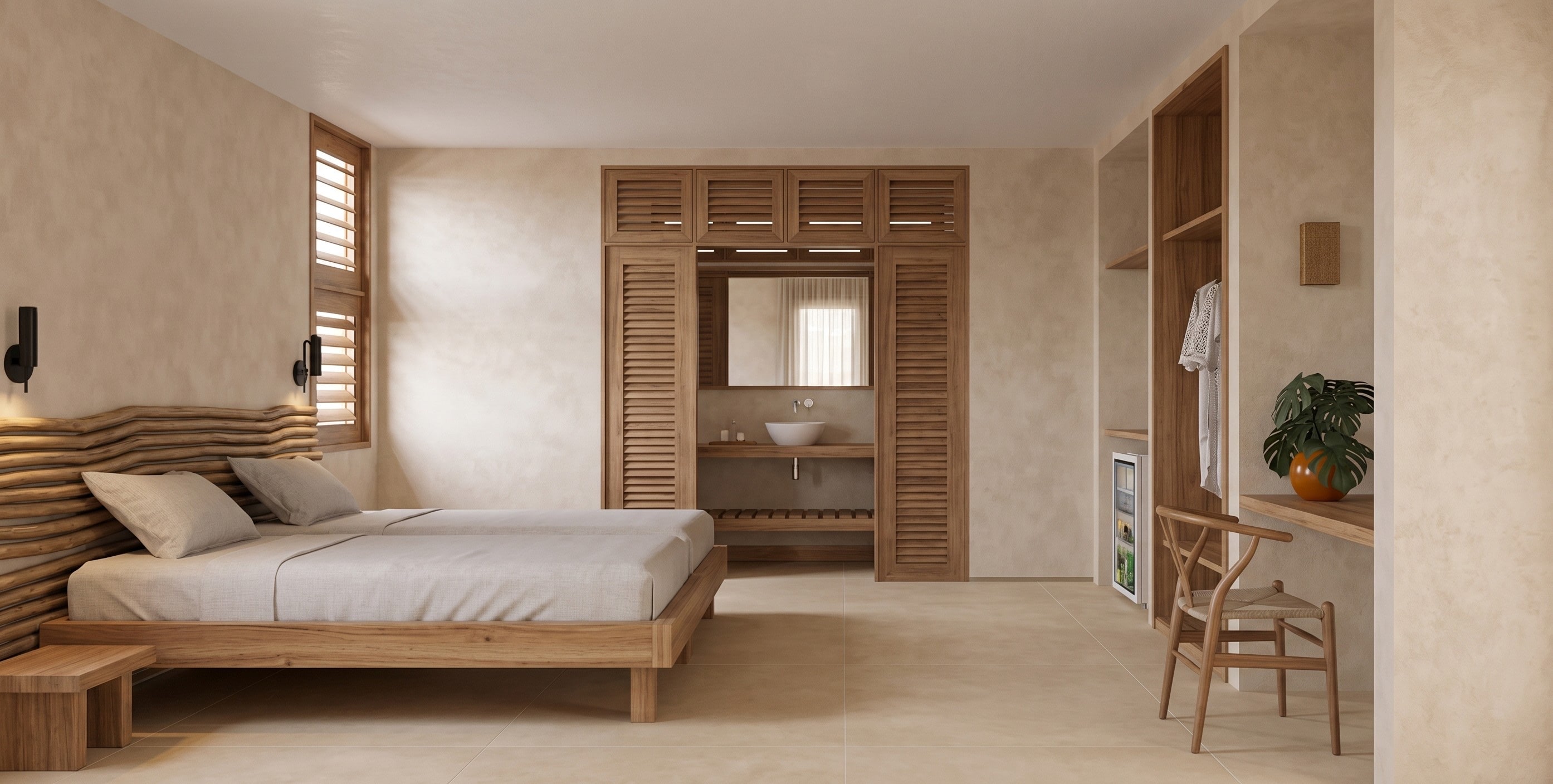 Chambre en bois et enduit naturel