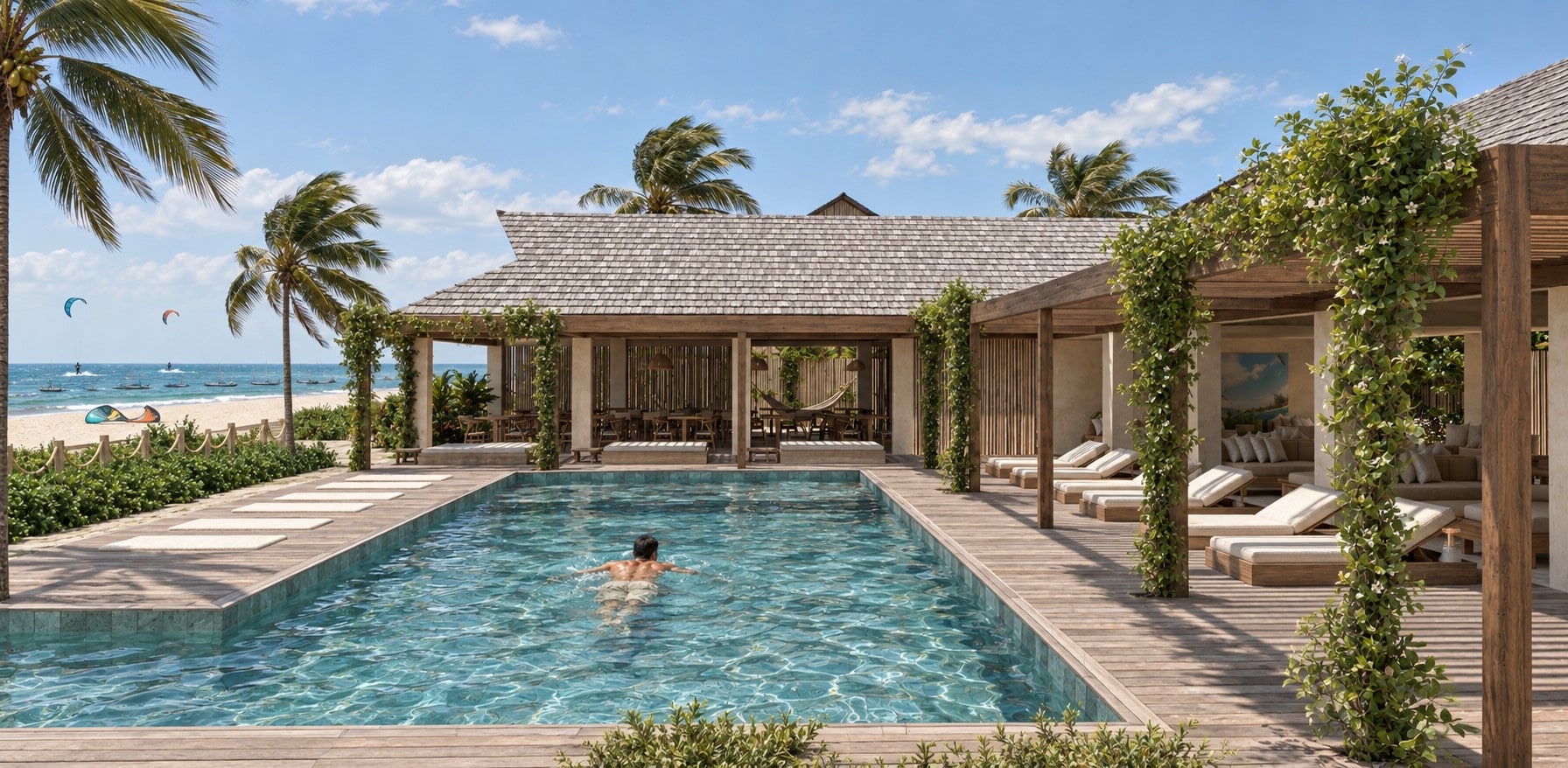 Piscine du lodge à la mi-journée
